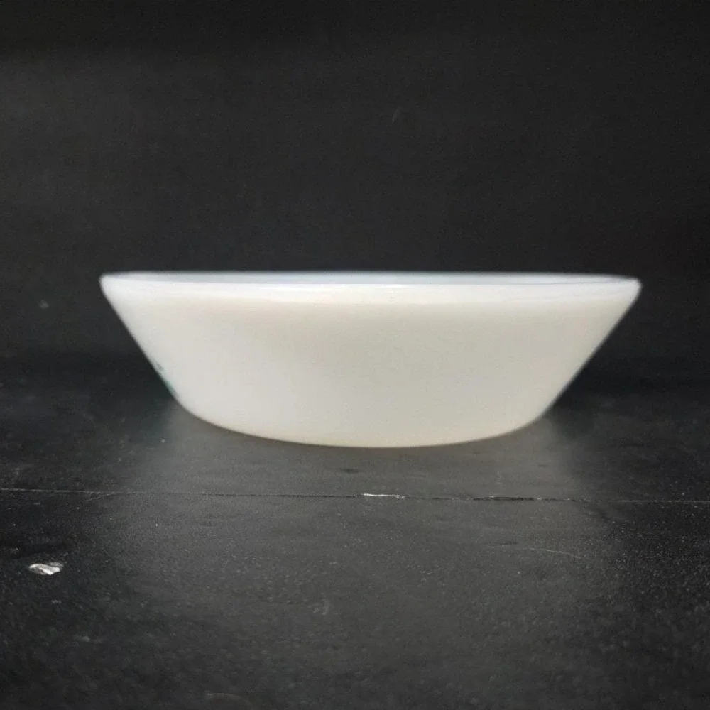 Glasbake‎ Divided Casserole Dish J-2352, Aqua Turquoise Fruit Design Milk Glass